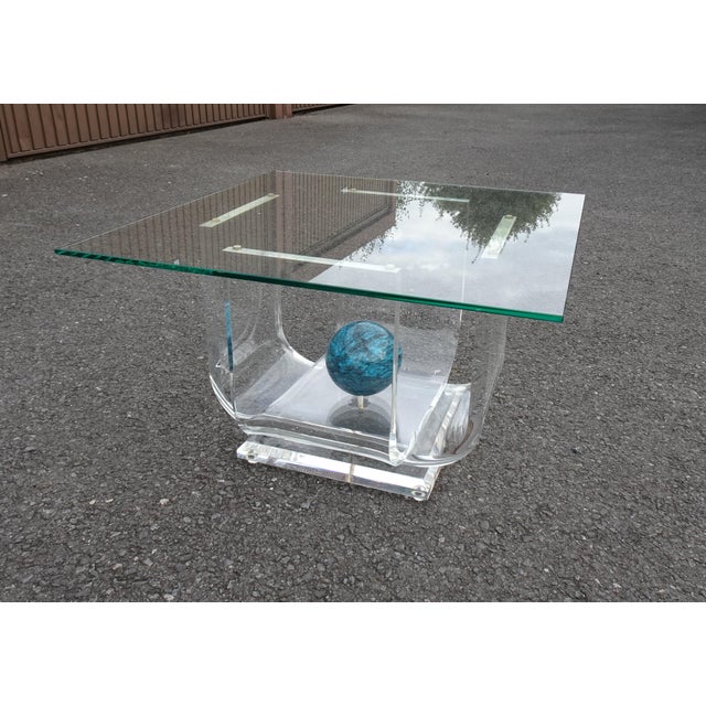 1980s Vintage Square Coffee Table in Acrylic with Marble and Glass, 1980s For Sale - Image 5 of 16