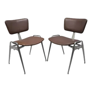 Mid Century Modern Cast Aluminum Stacking Side Chairs by Crucible- a Pair