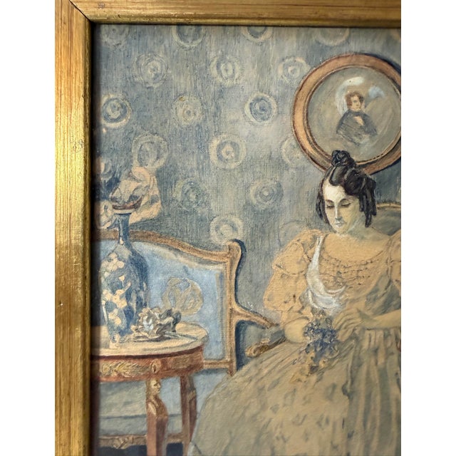 1910s Antique 1917 Victorian Original Lady Woman With Flowers Watercolor Painting Art For Sale - Image 5 of 10