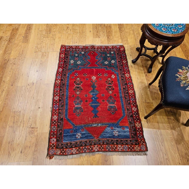 19th Century Handwoven Anatolian Village Rug. Handwoven Prayer Design, 3' x 5' For Sale - Image 4 of 18