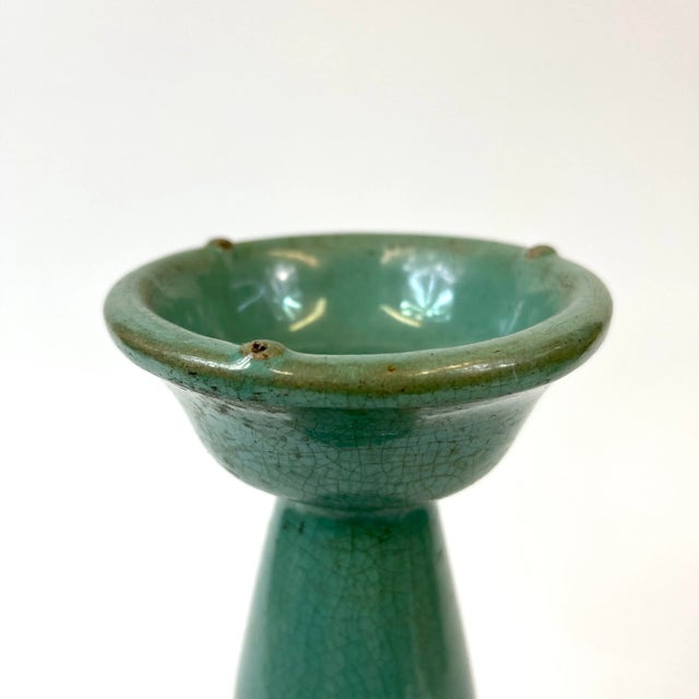 Mid 19th Century 19th Century Chinese Ceramic Light Turquoise Oil Lamp For Sale - Image 5 of 9