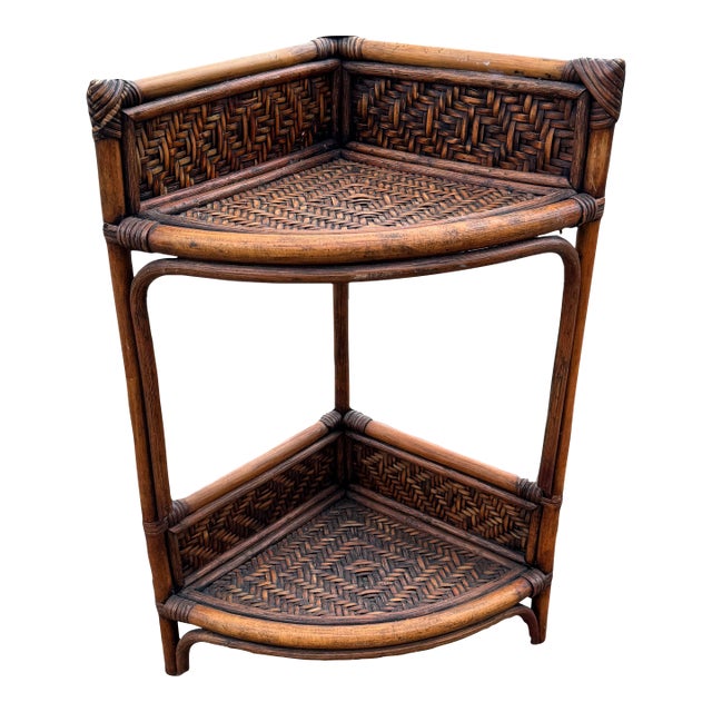 Petite Coastal Wicker and Bamboo Freestanding Shelf For Sale