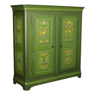Folk Art Hand Painted Large European Two Door Armoire For Sale