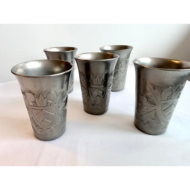 Vintage set of 5 pewter cup tumblers made in Belgium by Mecap. These are also called beakers and made in the European...