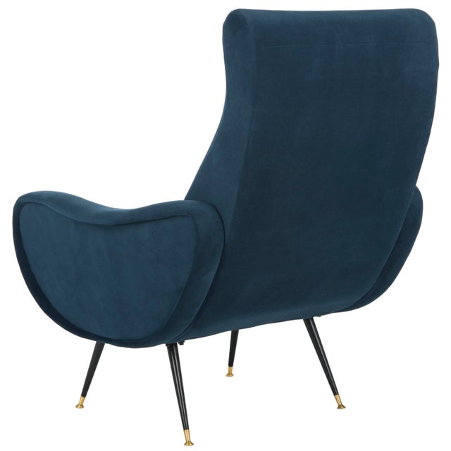 2020s Velvet Retro Mid Century Accent Chair in Navy For Sale - Image 5 of 10