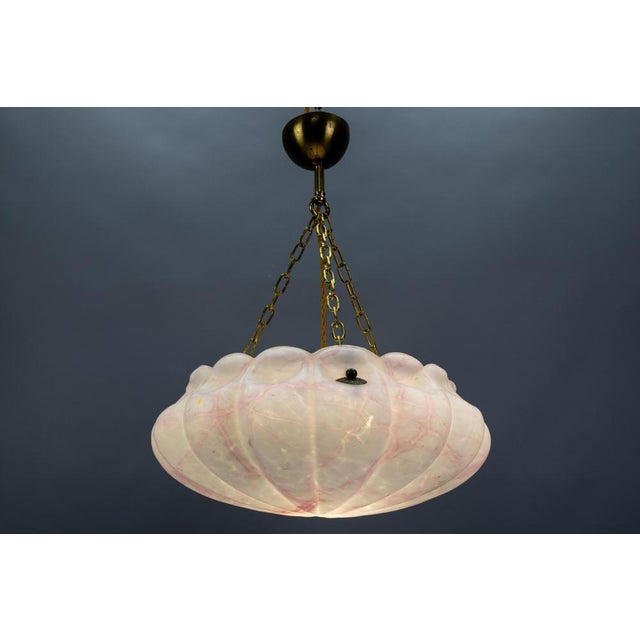 Art Deco White and Pink Marbled Glass and Brass Pendant Light, 1930s For Sale - Image 15 of 18