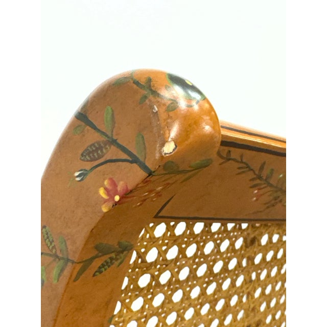 Late 20th Century Elegant Sheraton Style Painted Floral Cane Settee With Neoclassical Detailing For Sale - Image 9 of 14