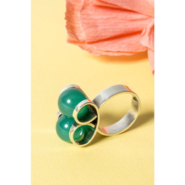 Silver and Chrysprase Ring from Elis Kauppi, 1960s For Sale - Image 3 of 9