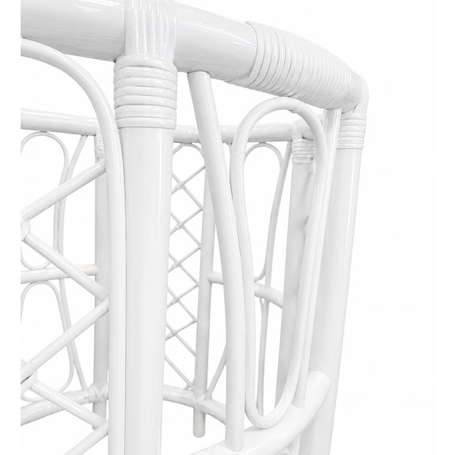 Late 20th Century Vintage Coastal High-Gloss White Rattan Dining Table with 54" Glass Top For Sale - Image 5 of 6