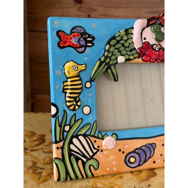 2010s Whimsical Coastal Mermaid Hand-Painted Ceramic Glazed Picture Frame For Sale - Image 5 of 8