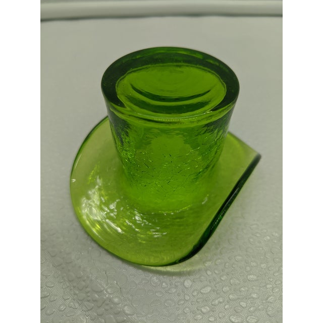 Blenko Crackle Glass Hat Green Decor Chairish