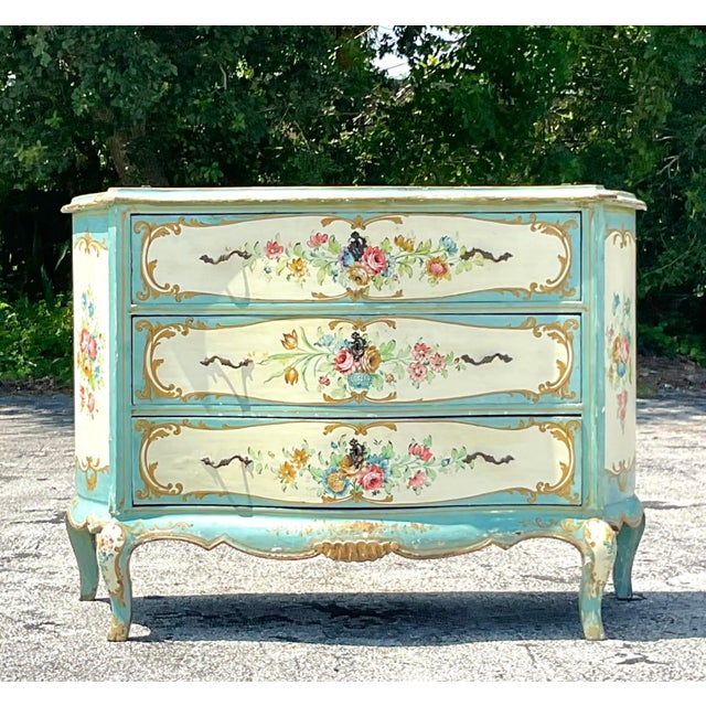 Infuse your home with whimsical charm and romantic elegance with this enchanting Vintage Regency Hand Painted Floral Chest...