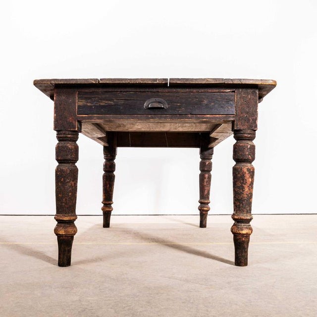 19th Century Classic Heavy Gauge End Drawer Kitchen Dining Table For Sale - Image 5 of 11