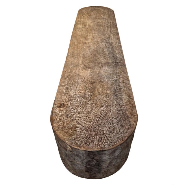 Vintage Coffee Washed Organic Modern Ripple Bench For Sale In Los Angeles - Image 6 of 11