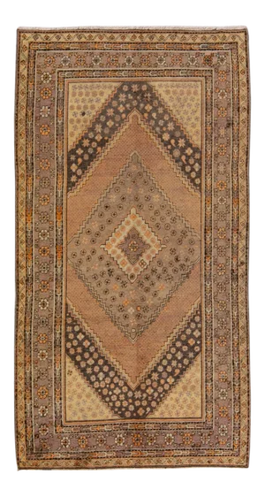 Antique Khotan Handmade Tan Medallion Wool Rug