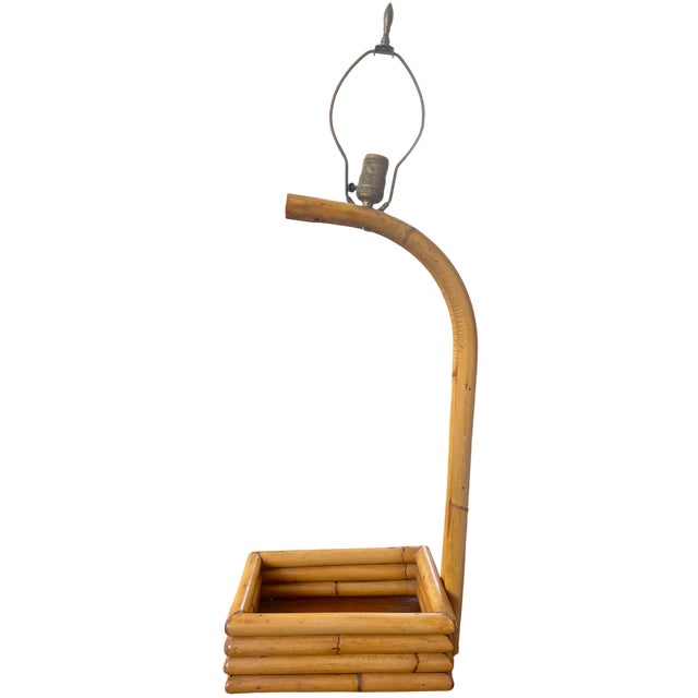 Wood Vintage Large Bent Bamboo Table Lamp With Woven Shade, 31" Tall French Provincial Coastal Style For Sale - Image 7 of 17