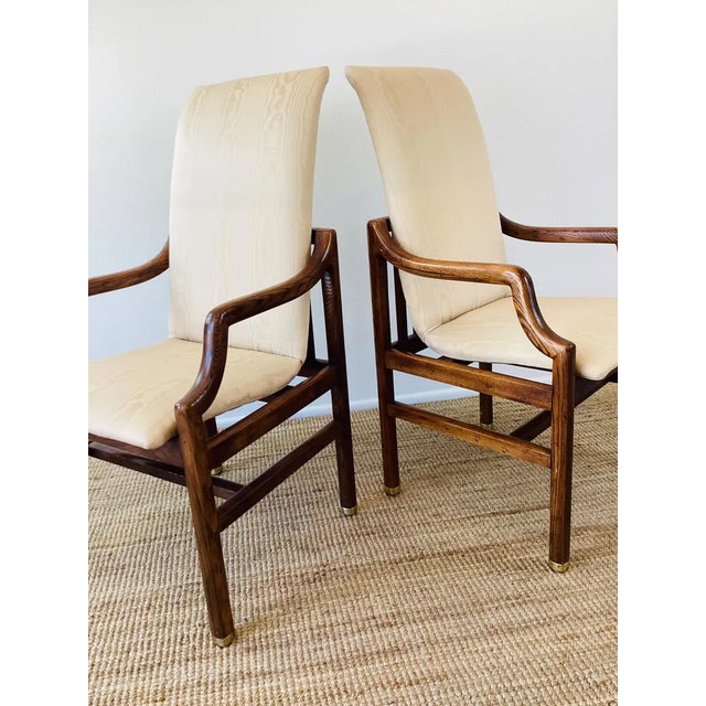 Vintage 1970s Henredon Mid Century Oak Wood Dining Chairs Set of 8 Campaign Style For Sale In Palm Springs - Image 6 of 10
