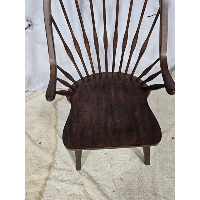 Vintage Solid Wood Windsor Bow Back Armchair in Dark Oak Finish For Sale - Image 6 of 6