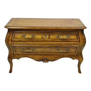 Mid 20th Century Drexel Heritage French Provincial Fruitwood Bombe Low Commode Nightstand Chest For Sale