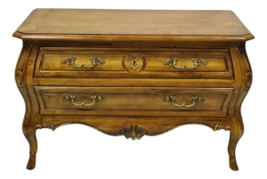 Mid 20th Century Drexel Heritage French Provincial Fruitwood Bombe Low Commode Nightstand Chest