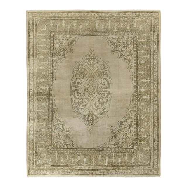 Hand-Knotted Antique Indian Amritsar Rug in Green, Gray, Beige Medallion Pattern For Sale