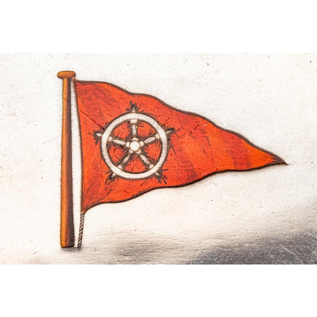 1900 - 1909 Nautical Flag Hand Painted Enamel Sterling Silver Antique Match Box Holder Tobacciana For Sale - Image 5 of 12