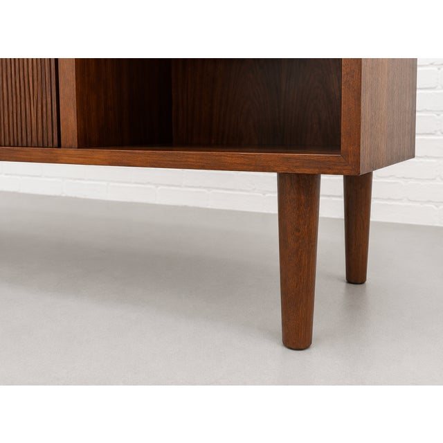 Danish Rosewood Mid Century Modern Credenza | Tambour Door Media Cabinet | Scandinavian Storage Console, C. 1960’s For Sale - Image 13 of 16