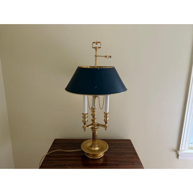 Vintage French Regency Brass Bouillotte Lamp With Black Tole Shade For Sale - Image 12 of 13