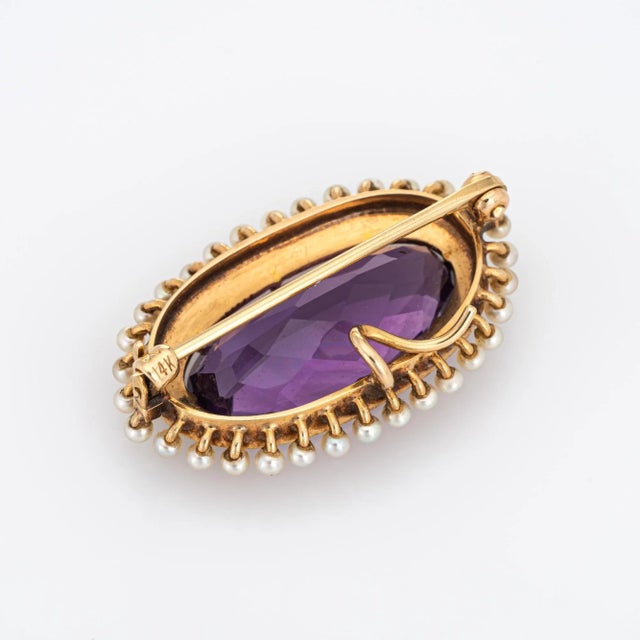 Victorian Antique Victorian Krementz Amethyst Pearl Pendant Brooch 14k Yellow Gold Jewellery For Sale - Image 3 of 4