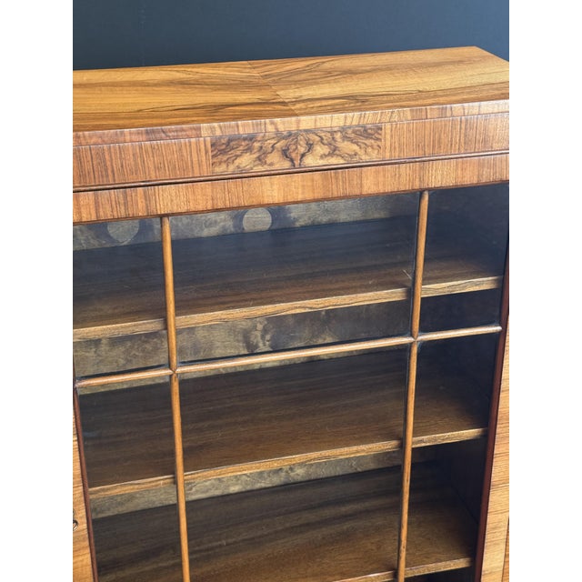 Wood Art Deco Bookcase or Display Cabinet of Burr Walnut With Paneled Glass Door For Sale - Image 7 of 13