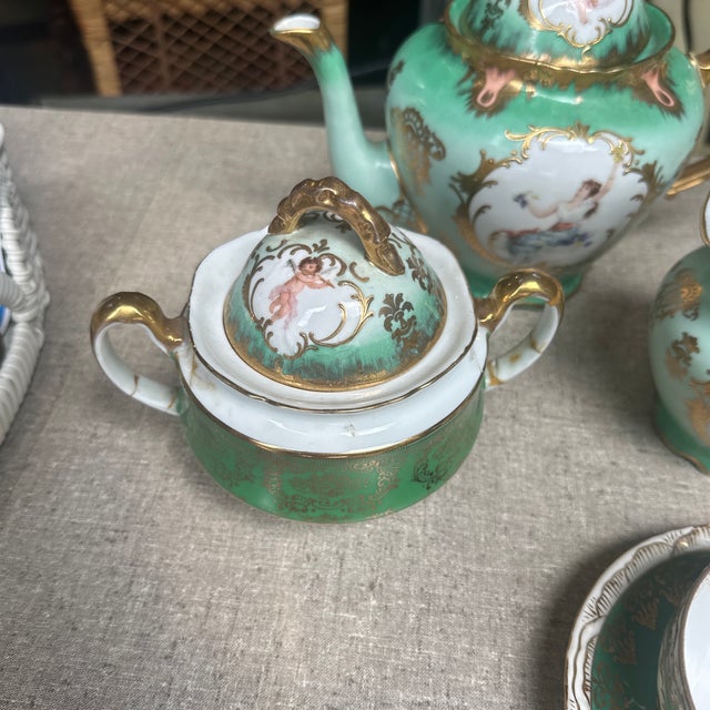 Hollywood Regency Vintage Austria Ceramic Green Tea Set - 15 pcs For Sale - Image 3 of 8