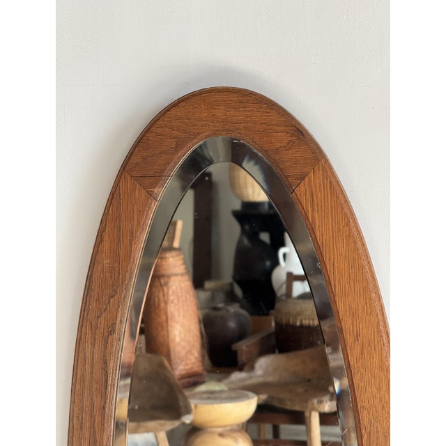 Vintage Oval Oak Mirror with Beveled Glass, 1980s For Sale - Image 15 of 18