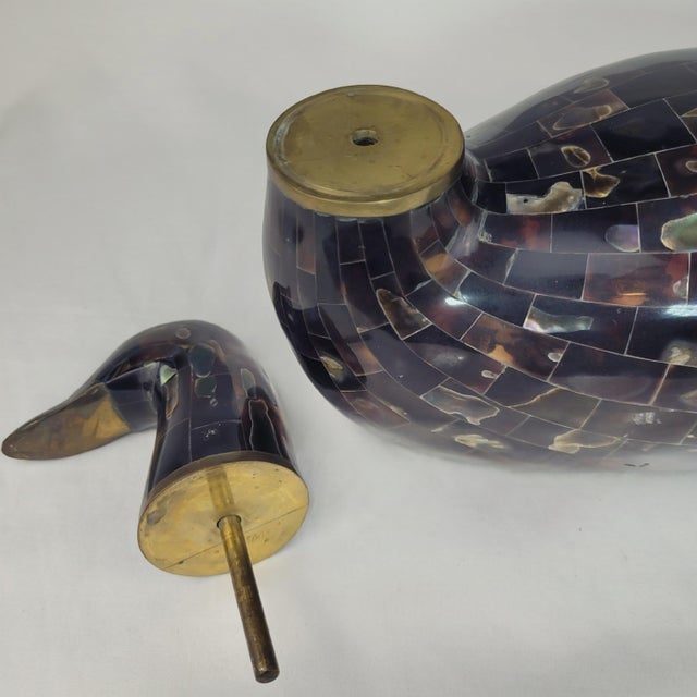 Black Maitland Smith Tessellated Faux Tortoise Shell Mother of Pearl Duck Brass For Sale - Image 8 of 15