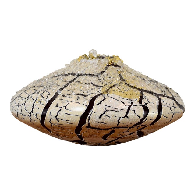 Blaker DeSomma Signed Art Glass Vase Gold Red White For Sale