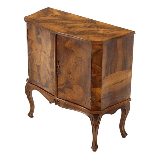 Italian Patch Olive Burl Wood Bombe Shape Hall Cabinet Console Cabinet Credenza For Sale