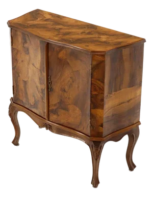 Italian Patch Olive Burl Wood Bombe Shape Hall Cabinet Console Cabinet Credenza