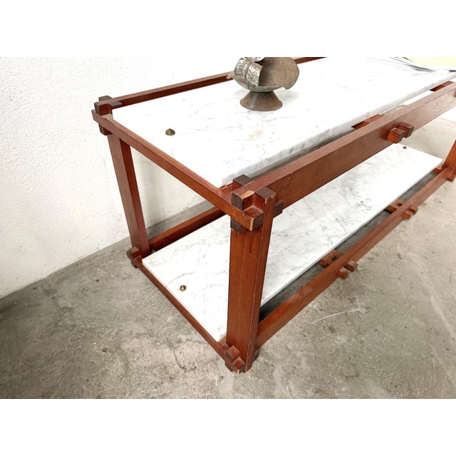 Wood Italian Modernist Étagère in Teak and Carrara Marble, 1950s For Sale - Image 7 of 18