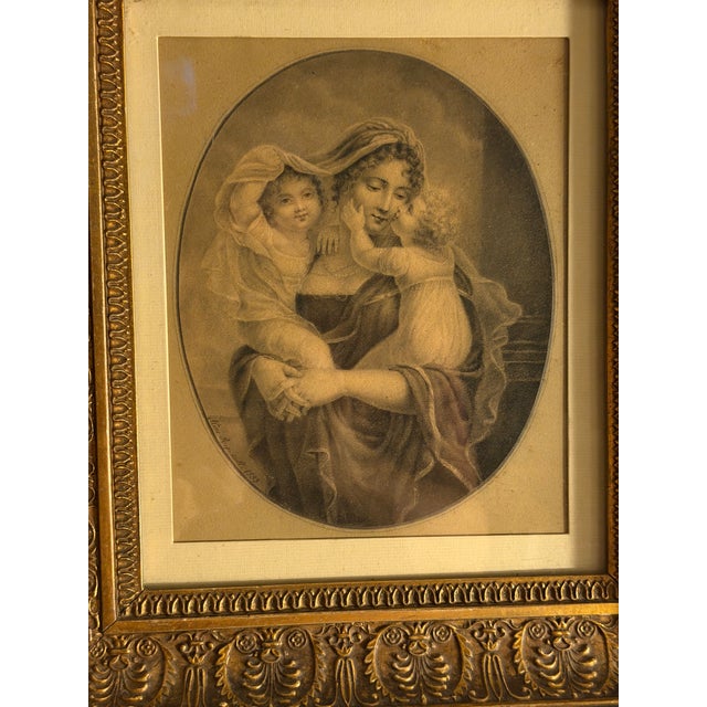 Realism Stunning 1833 Drawing of Mother & Children Signed "Aline Regnault" in Antique Gilt Frame For Sale - Image 3 of 12