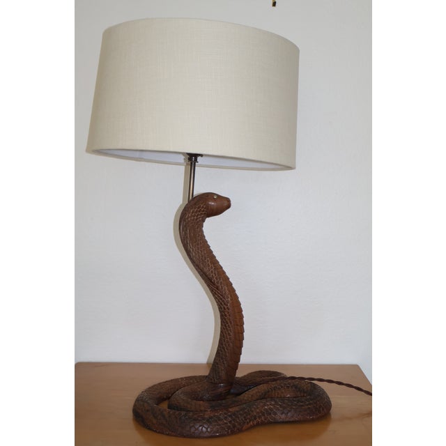 Vintage 1970s Carved Wood Indian Cobra Lamp For Sale - Image 13 of 18