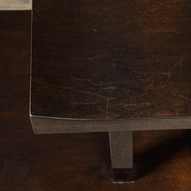 Art Deco Rectilinear Swooping Three Tier Walnut Offset Side Table W/ Plinth Base For Sale - Image 11 of 15