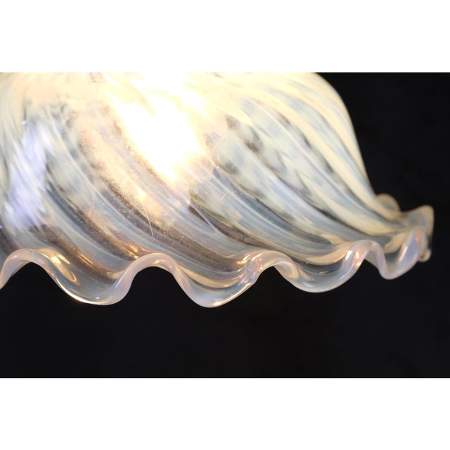 Metal Mid 20th Century Art Nouveau Swirl Opal Glass Pendant Light For Sale - Image 7 of 10
