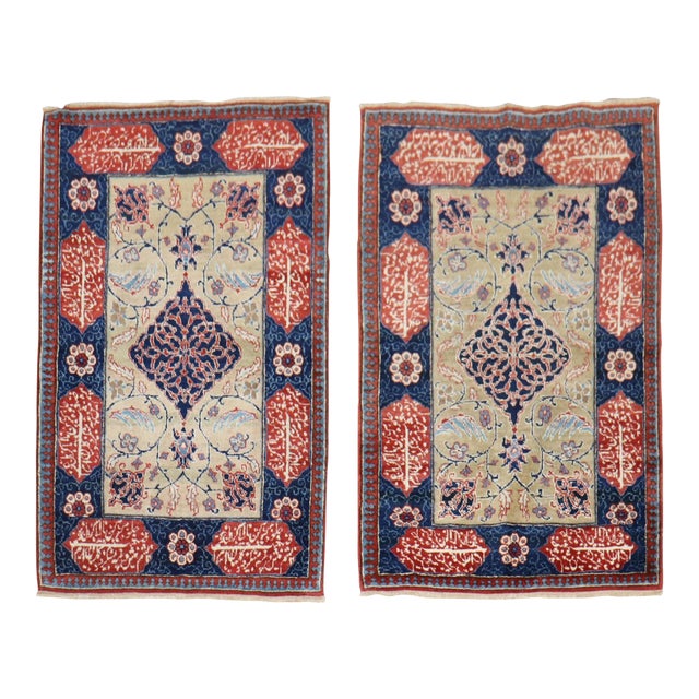 1920s Fine Love Poem Pair of Persian Tabriz Mat Rugs For Sale