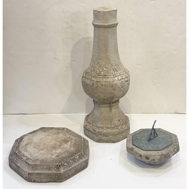 Large English Sundial of Composition Stone With Bronze Dial for the Garden For Sale - Image 13 of 13