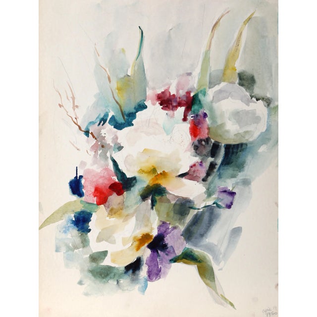 Figurative 1960s "Flowers P5.13" Watercolor Painting by Eve Nethercott For Sale - Image 3 of 3