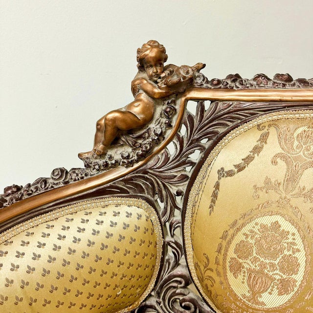 2020s French Rococo Style Gold Sofa – High-End Upholstery With Gold Leaf Details For Sale - Image 5 of 5