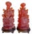 Vintage Pair of Chinese Emperor and Empress Amber Flame Sculptural Figures on Wood Base For Sale