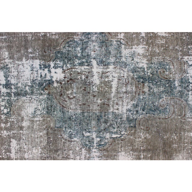 Gray Mid 20th Century Distressed Vintage Persian Rug With Abstract Modern Design in Warm Gray-Silver For Sale - Image 8 of 11