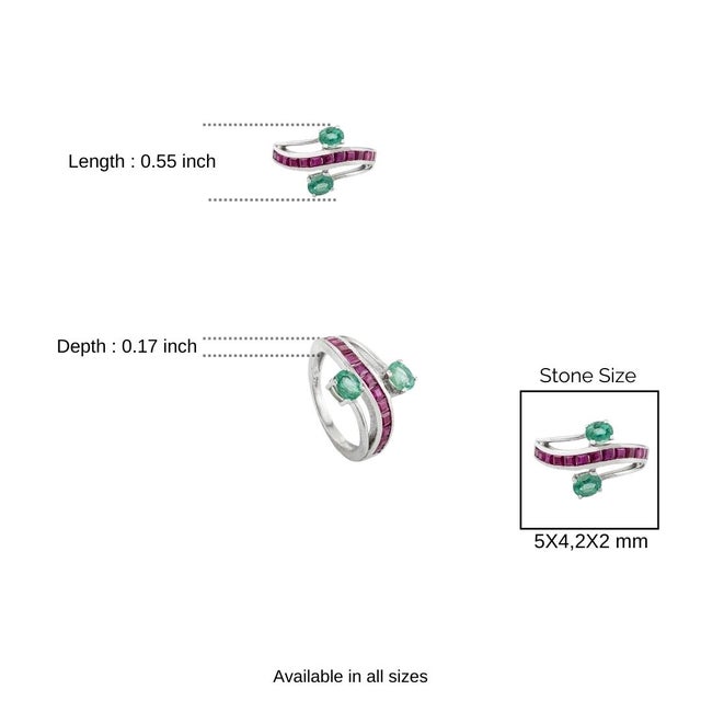 Natural 2X2mm Ruby & May Birthstone 925 Silver Bypass Wedding Band Ring - Size 7 For Sale - Image 9 of 11