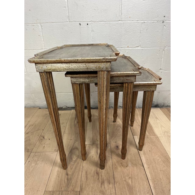 1960s Italian Florentine Silver-Gilt Wood Nesting Tables, Set of 3 For Sale In New York - Image 6 of 12