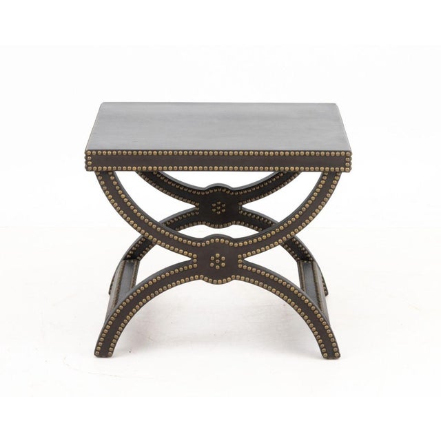 Modern Baker Alexandre Brown Leather Brass Riveted Stool For Sale - Image 3 of 8